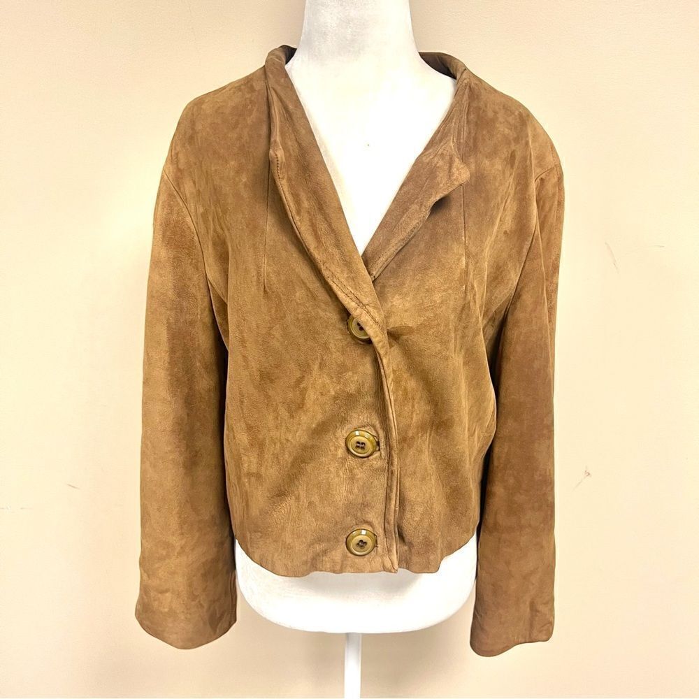 Brown suede cropped jacket.     Size M